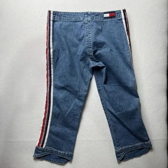 Tommy Hilfiger Lace Up Crop Jeans Women's 11 Blue Side Stripe 90s‎ Y2K - Picture 2 of 15